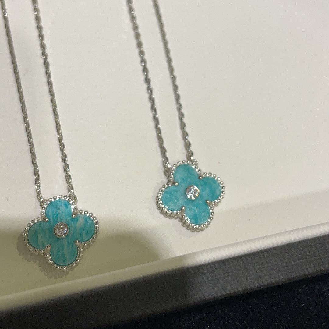 [Eterna Jewels]CLOVER 15MM DIAMOND SVRES PORCELAIN  NECKLACE SILVER
