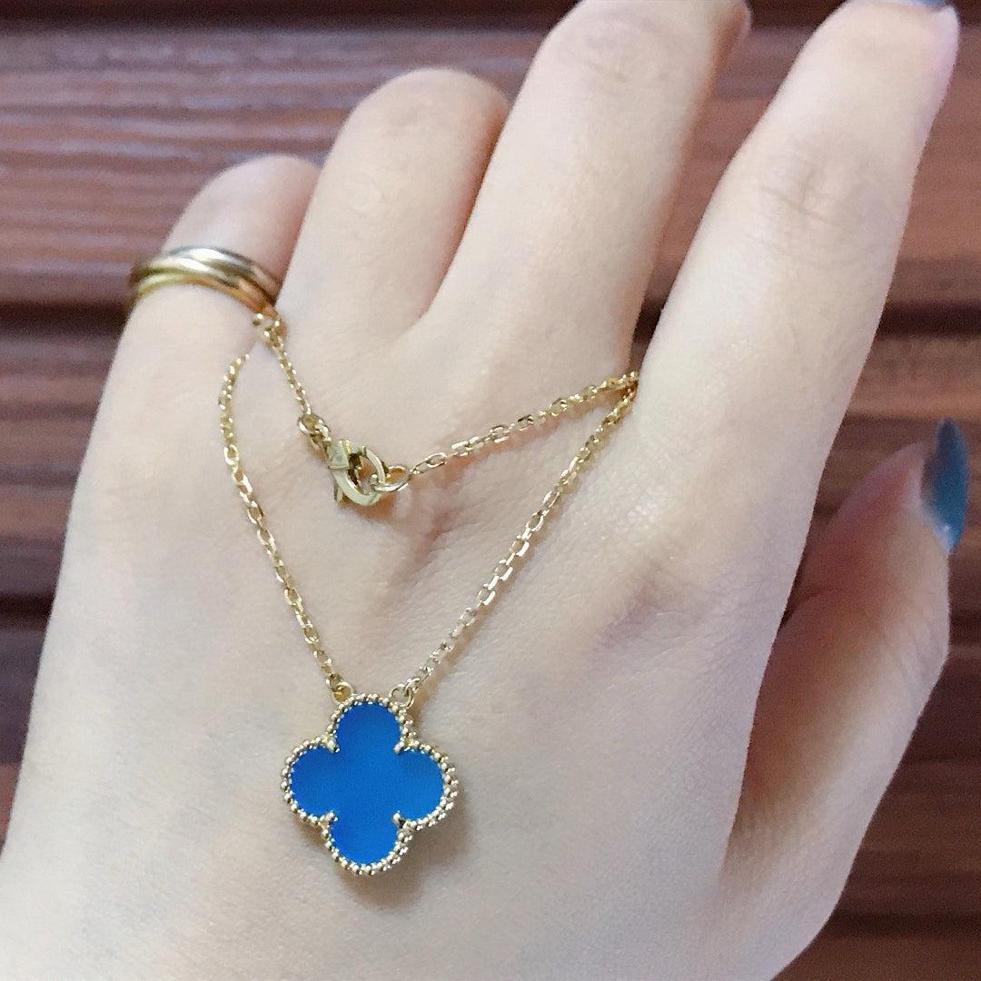 [Eterna Jewels]CLOVER 15MM BLUE AGATE NECKLACE