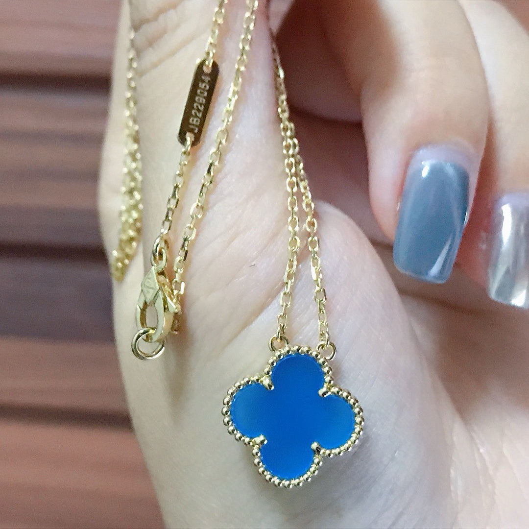 [Eterna Jewels]CLOVER 15MM BLUE AGATE NECKLACE