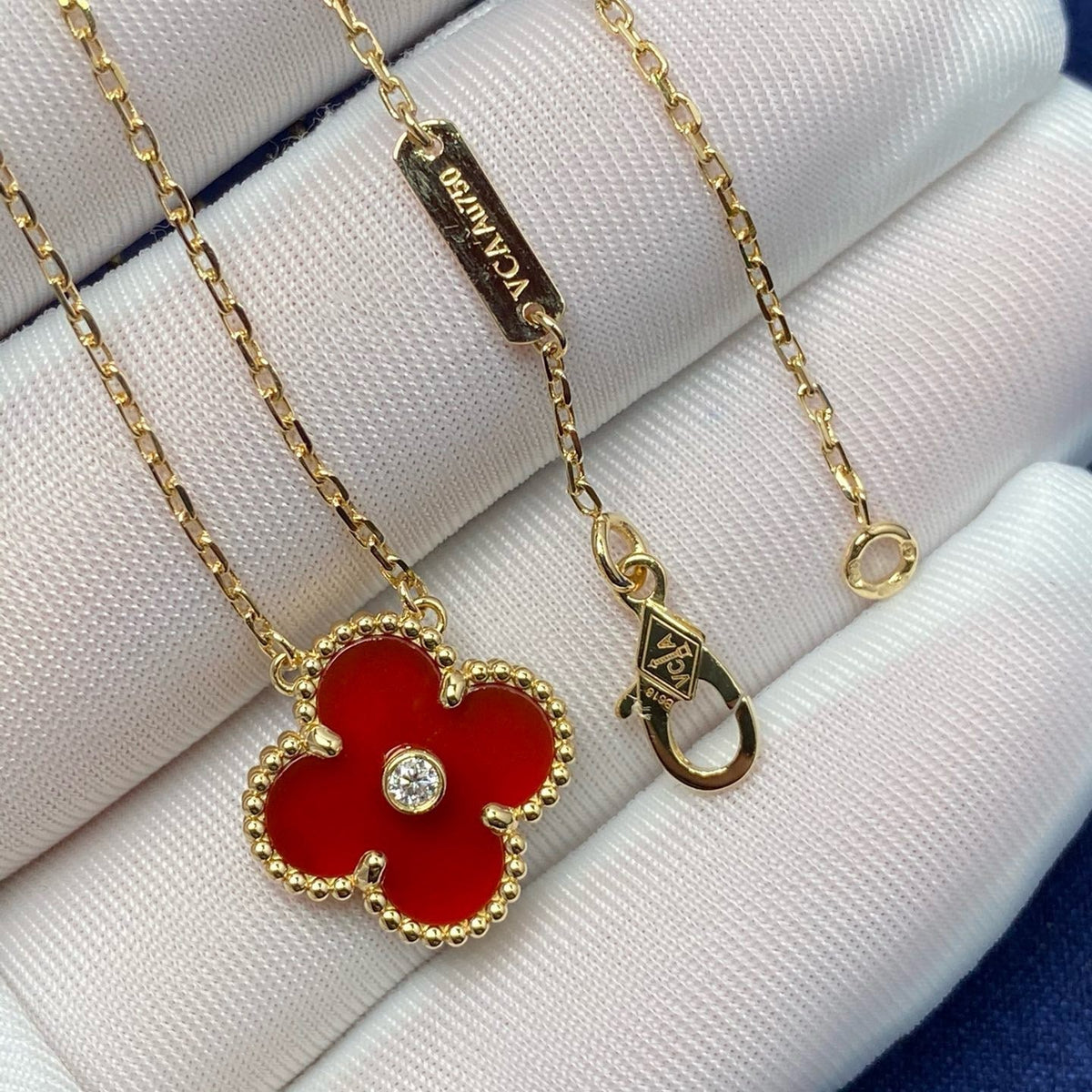 [Eterna Jewels]CLOVER 15MM DIAMOND CARNELIAN NECKLACE