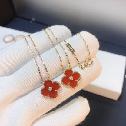 [Eterna Jewels]CLOVER 15MM DIAMOND CARNELIAN NECKLACE