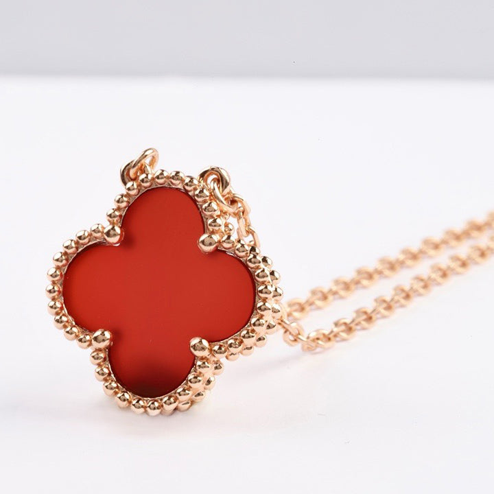 [Eterna Jewels]CLOVER 15MM CARNELIAN SINGLE FLOWER NECKLACE