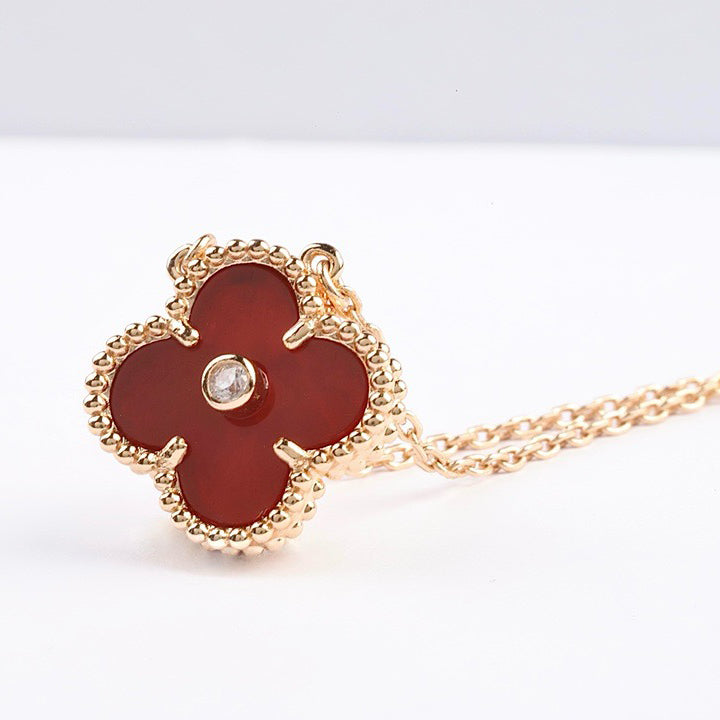 [Eterna Jewels]CLOVER 15MM DIAMOND CARNELIAN NECKLACE