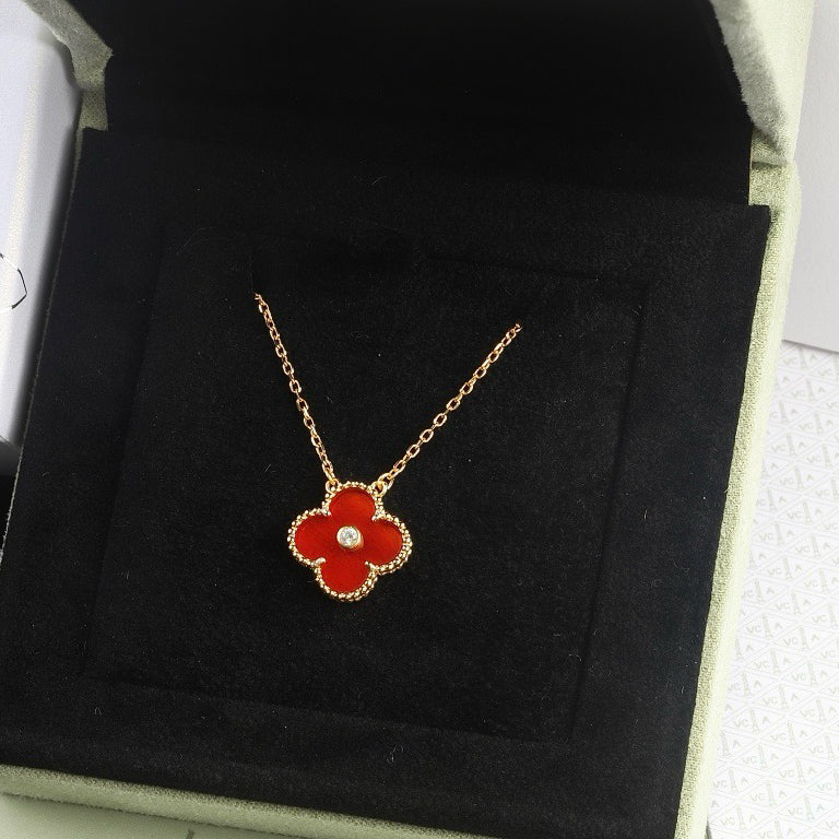 [Eterna Jewels]CLOVER 15MM DIAMOND CARNELIAN NECKLACE