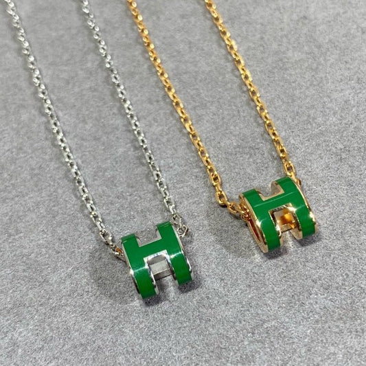 [Eterna Jewels]POP H GREEN NECKLACE SILVER AND GOLD
