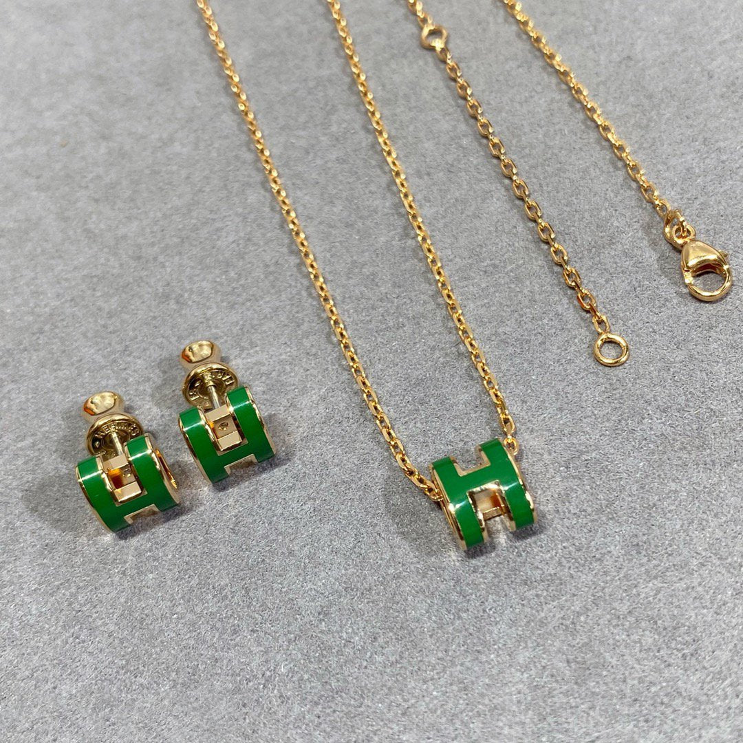 [Eterna Jewels]POP H GREEN NECKLACE SILVER AND GOLD
