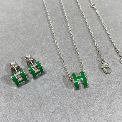 [Eterna Jewels]POP H GREEN NECKLACE SILVER AND GOLD