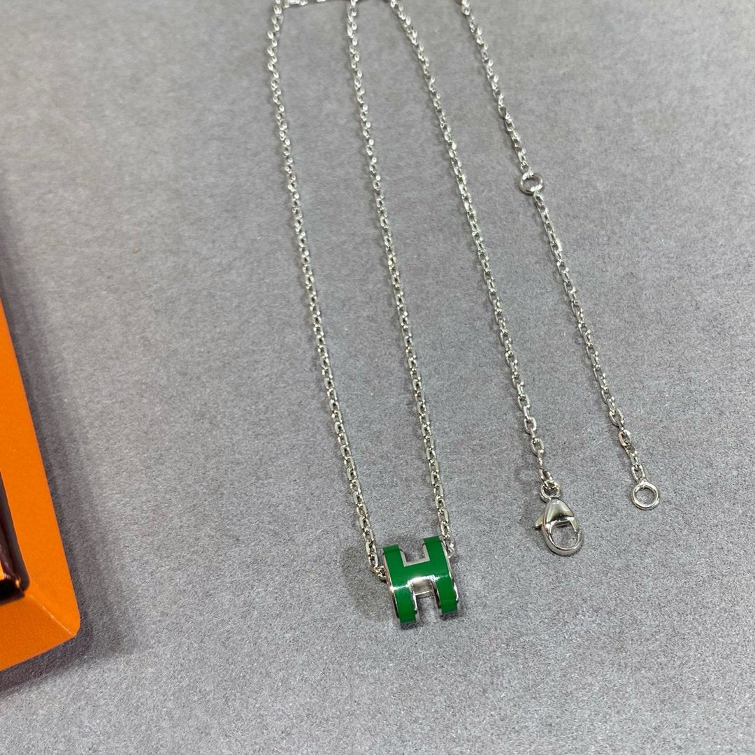 [Eterna Jewels]POP H GREEN NECKLACE SILVER AND GOLD