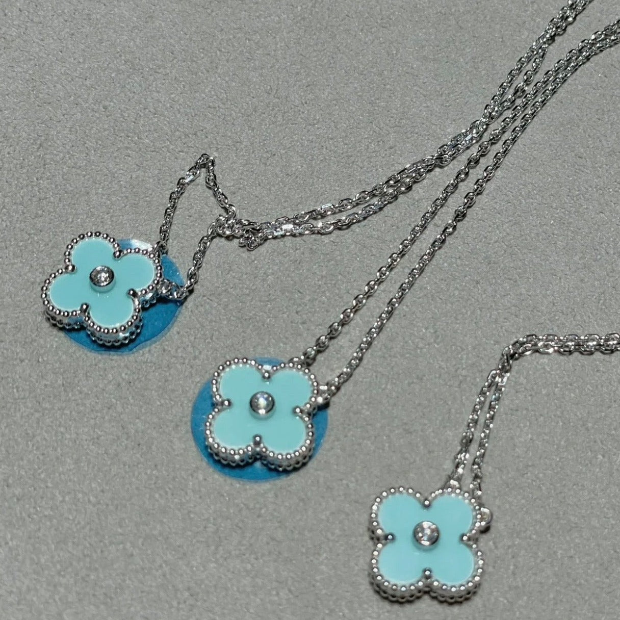 [Eterna Jewels]CLOVER 1 DIAMOND LIGHT BLUE SILVER NECKLACE