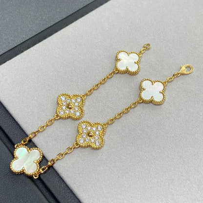 [Eterna Jewels]CLOVER WHITE PEARL MOP 5 MOTIF BRACELET COLLECTION