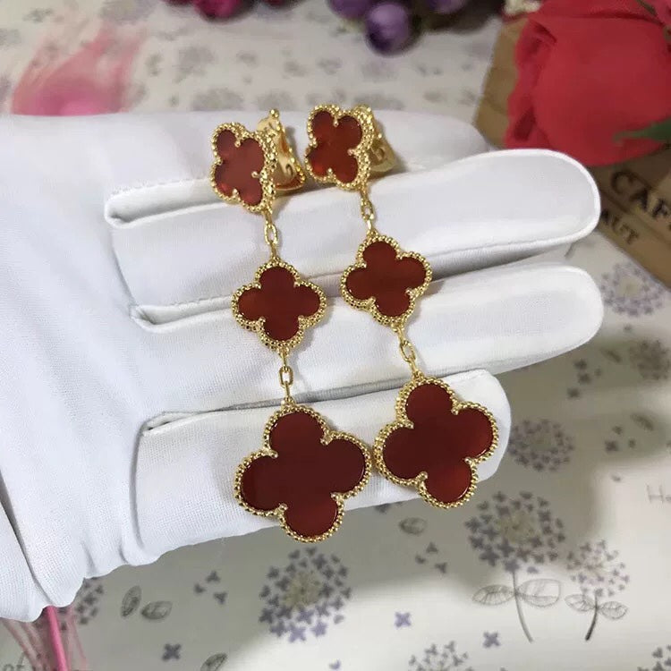 [Eterna Jewels]CLOVER 3 MOTIF CARNELIAN DROP EARRINGS