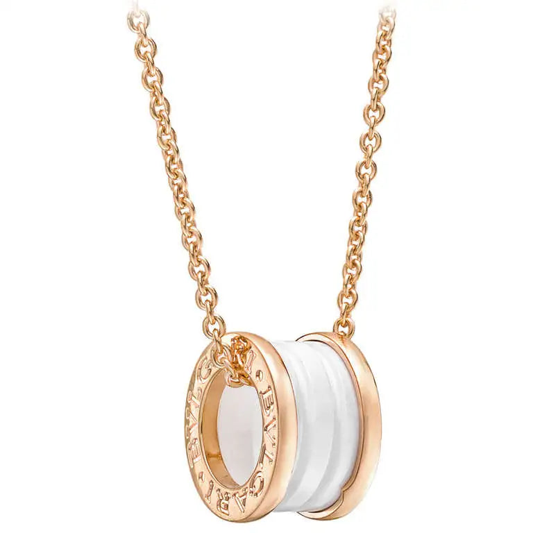 [Eterna Jewels]ZERO 1 WHITE CERAMIC PINK GOLD DIAMOND NECKLACE