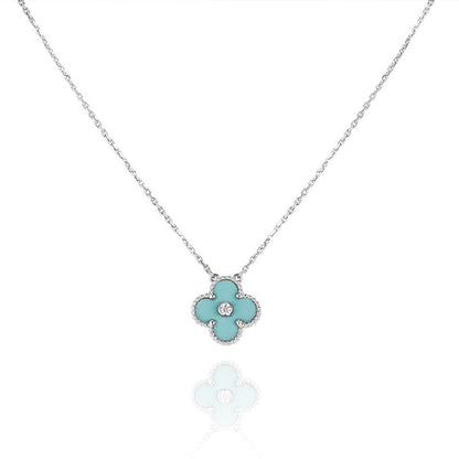 [Eterna Jewels]CLOVER 1 DIAMOND LIGHT BLUE SILVER NECKLACE