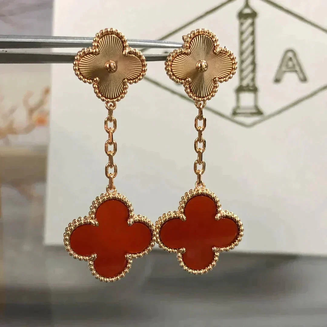 [Eterna Jewels]CLOVER 2 MOTIF  LASER CARNELIAN EARRINGS