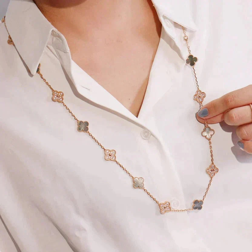[Eterna Jewels]CLOVER 20 MOTIFS DARK MOP DIAMOND  NECKLACE