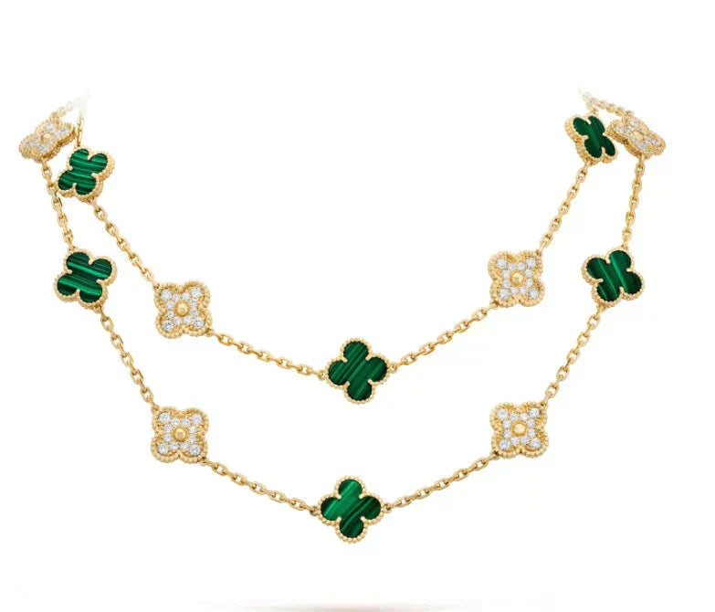 [Eterna Jewels]CLOVER 20 MOTIFS MALACHITE DIAMOND NECKLACE