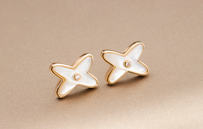 [Eterna Jewels]JEUX DE WHITE MOP ROSE GOLD DIAMOND EARRINGS