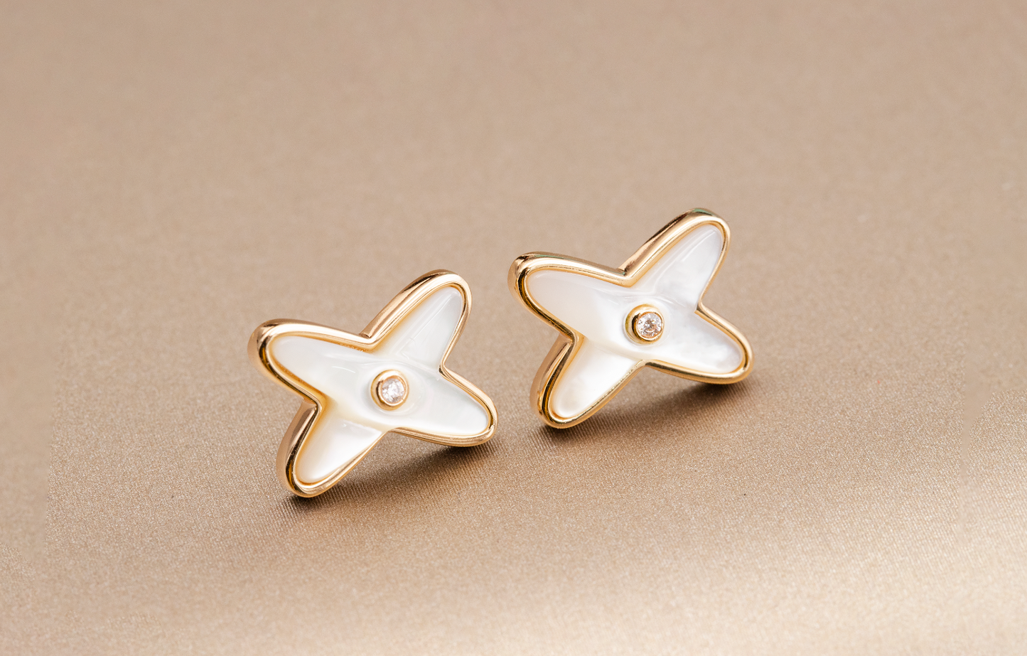 [Eterna Jewels]JEUX DE WHITE MOP PINK GOLD DIAMOND EARRINGS