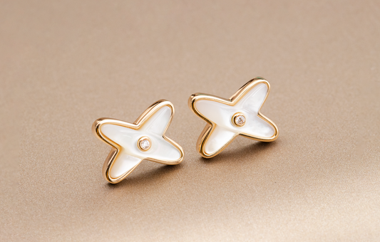 [Eterna Jewels]JEUX DE WHITE MOP PINK GOLD DIAMOND EARRINGS