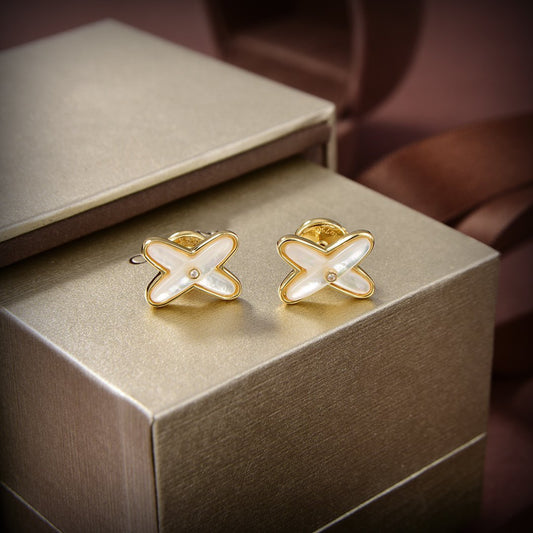 [Eterna Jewels]JEUX DE WHITE MOP GOLD DIAMOND EARRINGS