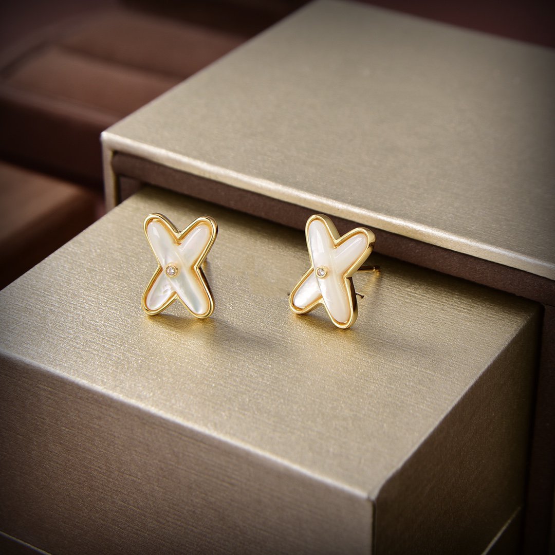 [Eterna Jewels]JEUX DE WHITE MOP GOLD DIAMOND EARRINGS