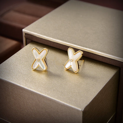 [Eterna Jewels]JEUX DE WHITE MOP GOLD DIAMOND EARRINGS