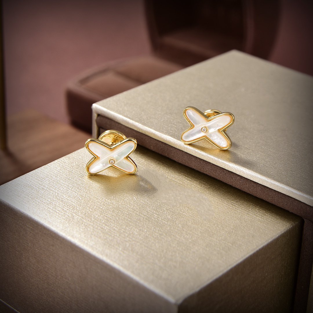 [Eterna Jewels]JEUX DE WHITE MOP GOLD DIAMOND EARRINGS