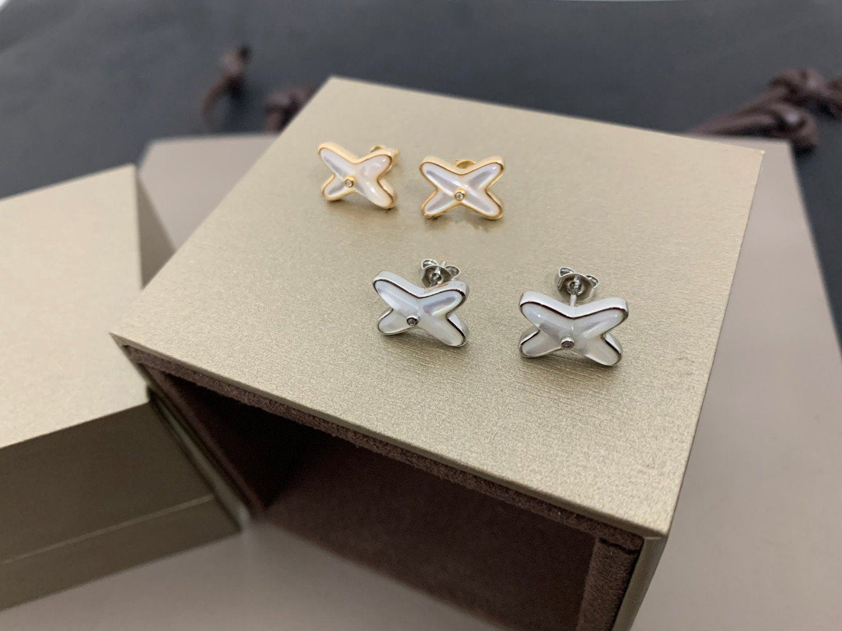 [Eterna Jewels]JEUX DE WHITE MOP SILVER DIAMOND EARRINGS