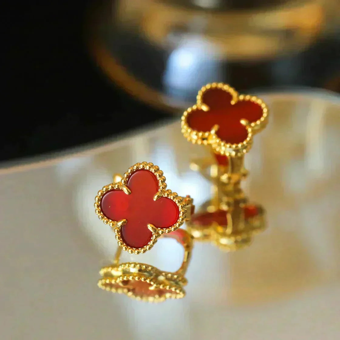 [Eterna Jewels]CLOVER MEDIUM 1 MOTIFS CARNELIAN  EARRINGS