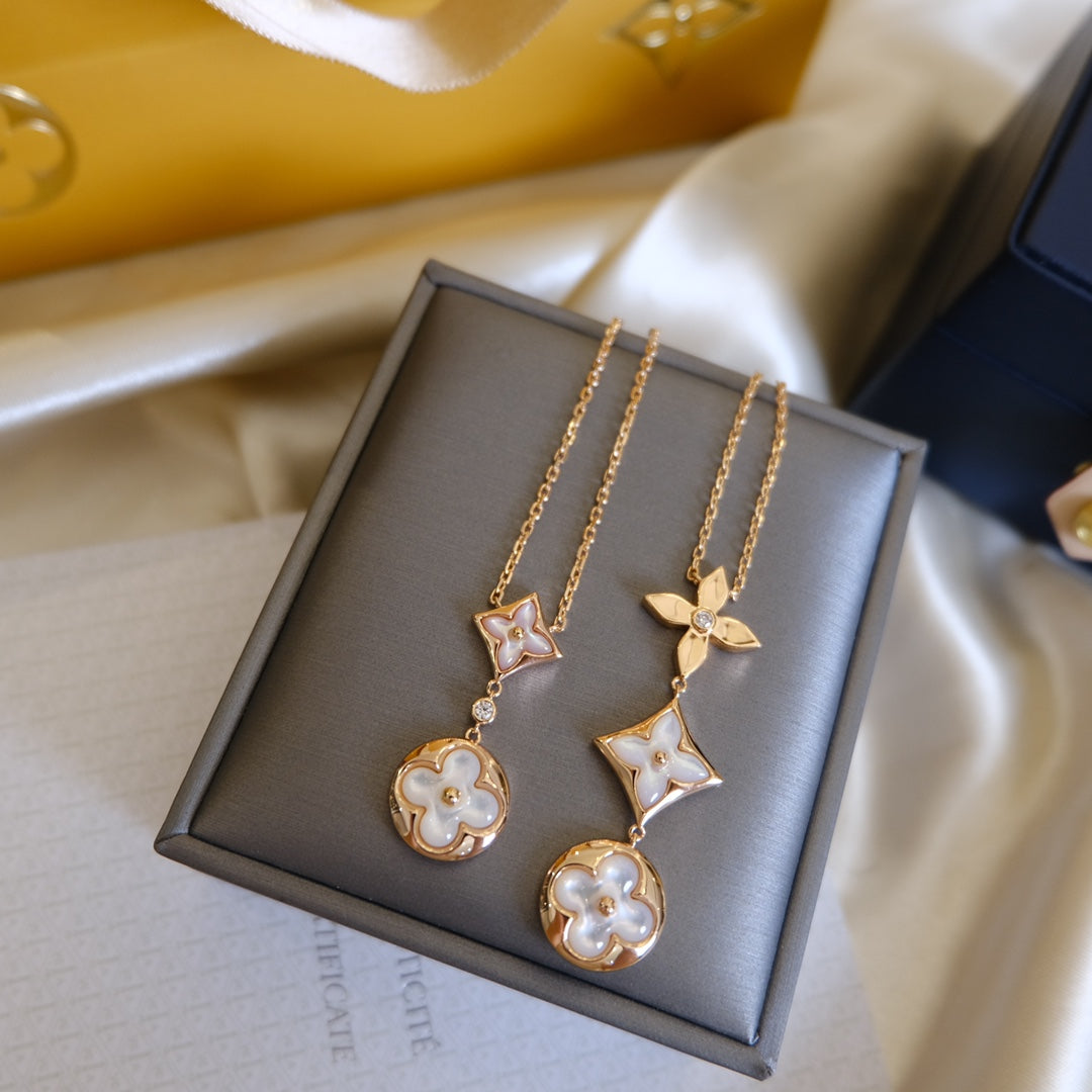[Eterna Jewels]COLOR BLOSSOM LARIAT NECKLACE PINK GOLD WHITE MOTHER PEARL AND DIAMOND
