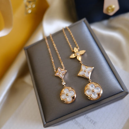 [Eterna Jewels]COLOR BLOSSOM LARIAT NECKLACE PINK GOLD WHITE MOTHER PEARL AND DIAMOND