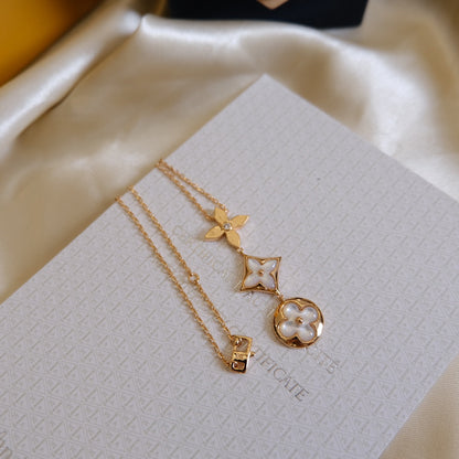 [Eterna Jewels]COLOR BLOSSOM LARIAT NECKLACE PINK GOLD WHITE MOTHER PEARL AND DIAMOND