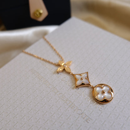 [Eterna Jewels]COLOR BLOSSOM LARIAT NECKLACE PINK GOLD WHITE MOTHER PEARL AND DIAMOND