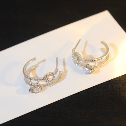 [Eterna Jewels]CREOLES MY TWIN 2 RANGS SILVER DIAMOND EARRINGS
