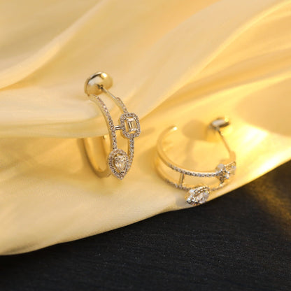 [Eterna Jewels]CREOLES MY TWIN 2 RANGS SILVER DIAMOND EARRINGS