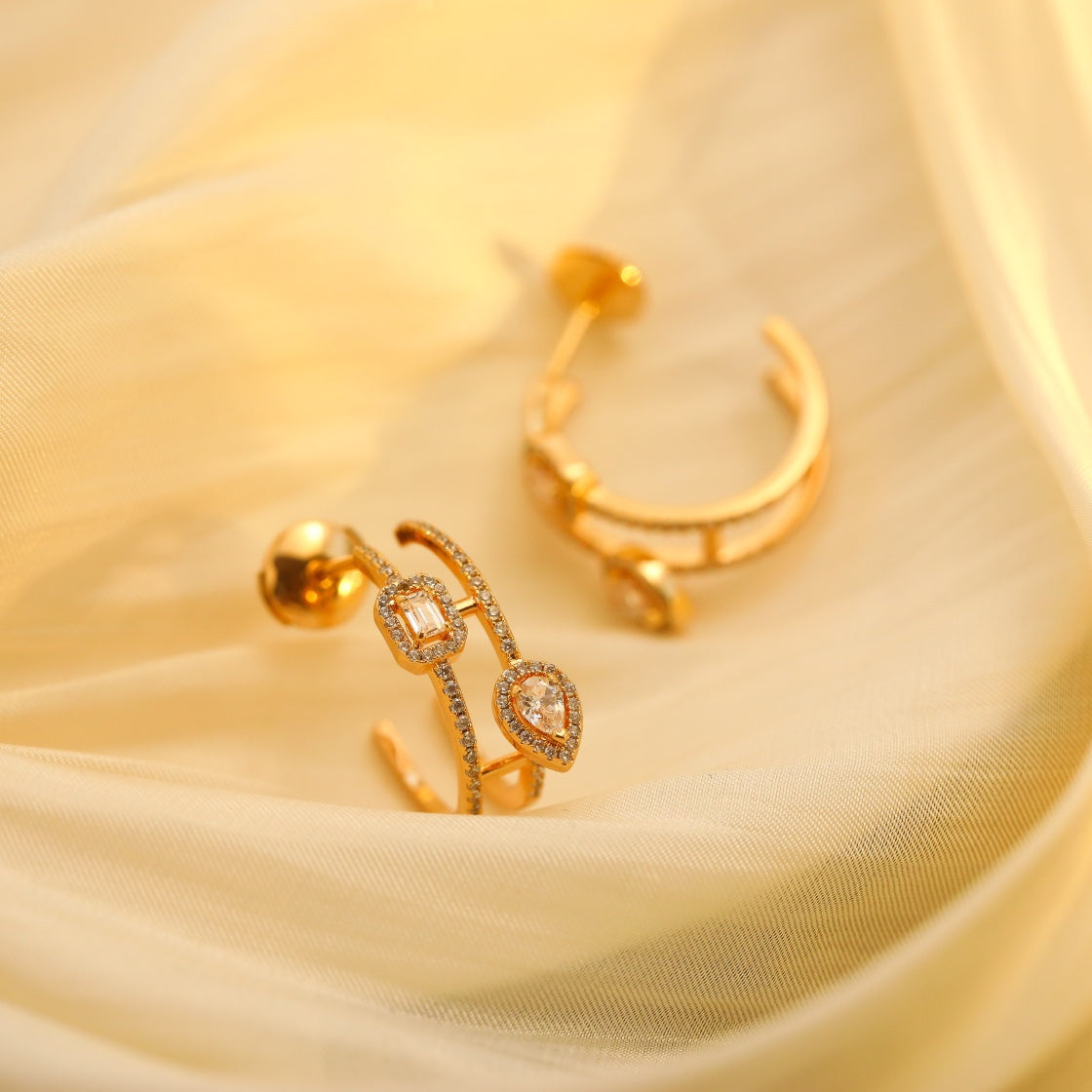 [Eterna Jewels]CREOLES MY TWIN 2 RANGS SILVER DIAMOND EARRINGS