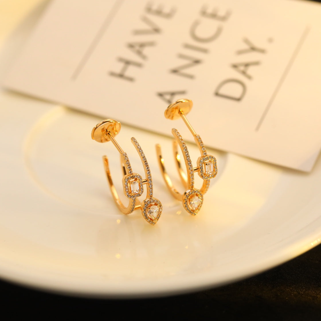 [Eterna Jewels]CREOLES MY TWIN 2 RANGS SILVER DIAMOND EARRINGS