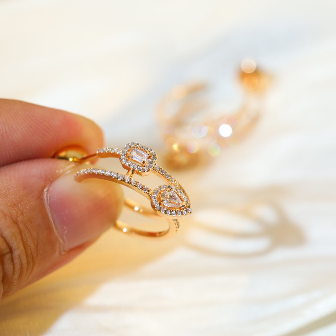 [Eterna Jewels]CREOLES MY TWIN 2 RANGS SILVER DIAMOND EARRINGS
