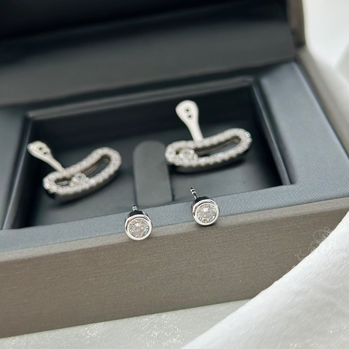 [Eterna Jewels]MOVE UNO SILVER DIAMOND EARRINGS