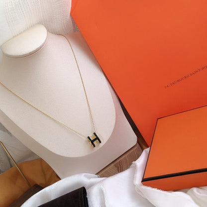 [Eterna Jewels]HM CLIC BLACK ENAMEL GOLD NECKLACE