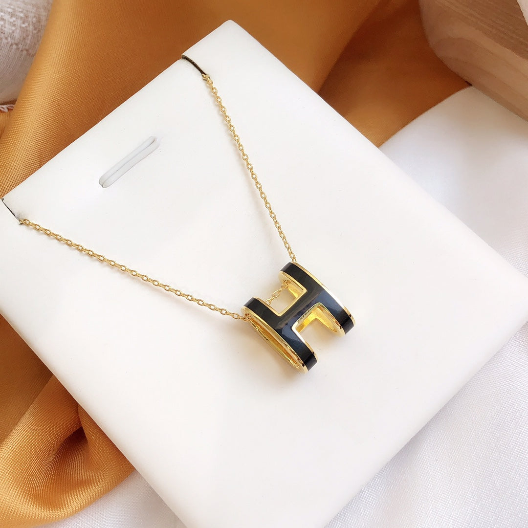 [Eterna Jewels]HM CLIC BLACK ENAMEL GOLD NECKLACE