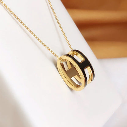 [Eterna Jewels]HM CLIC BLACK ENAMEL GOLD NECKLACE