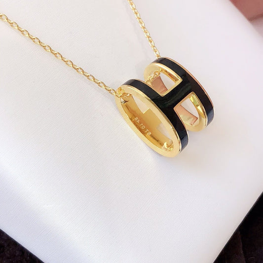 [Eterna Jewels]HM CLIC BLACK ENAMEL GOLD NECKLACE