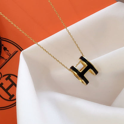 [Eterna Jewels]HM CLIC BLACK ENAMEL GOLD NECKLACE