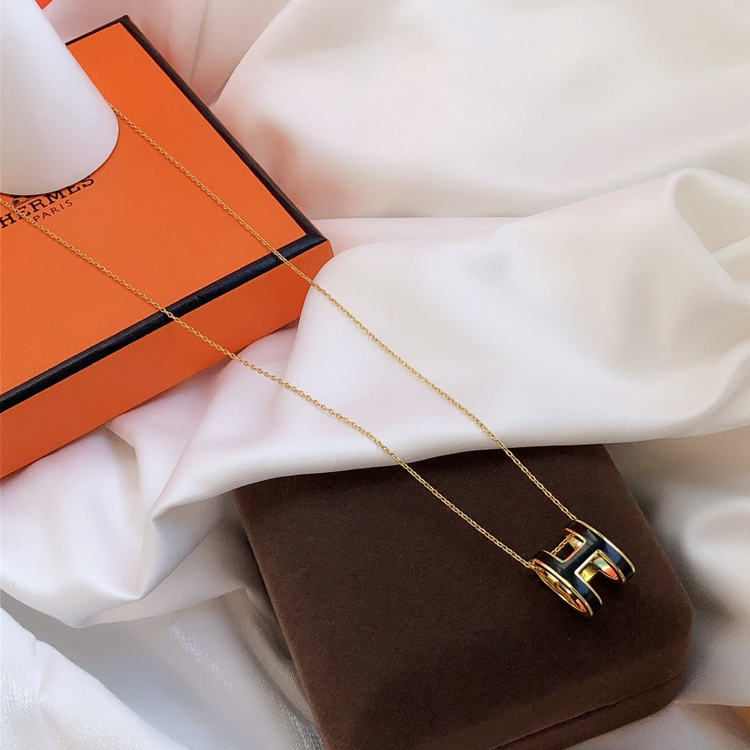 [Eterna Jewels]HM CLIC BLACK ENAMEL GOLD NECKLACE