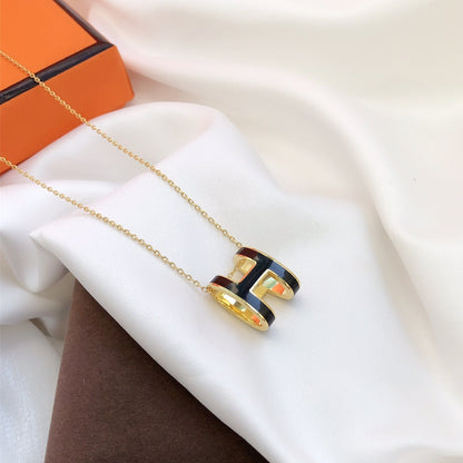 [Eterna Jewels]HM CLIC BLACK ENAMEL GOLD NECKLACE