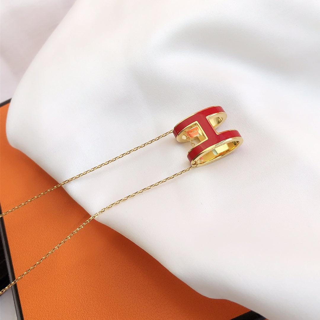[Eterna Jewels]HM CLIC RED ENAMEL GOLD NECKLACE