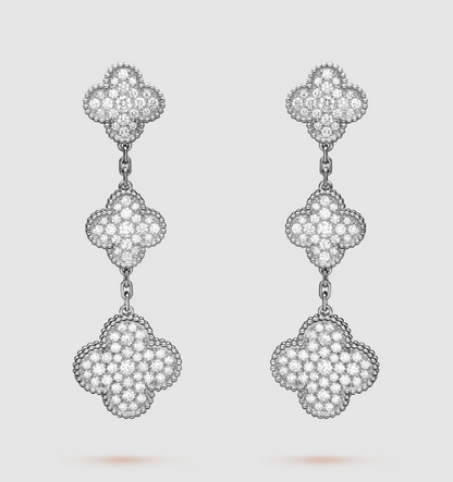 [Eterna Jewels]CLOVER 3 MOTIF DIAMOND SILVER DROP EARRINGS