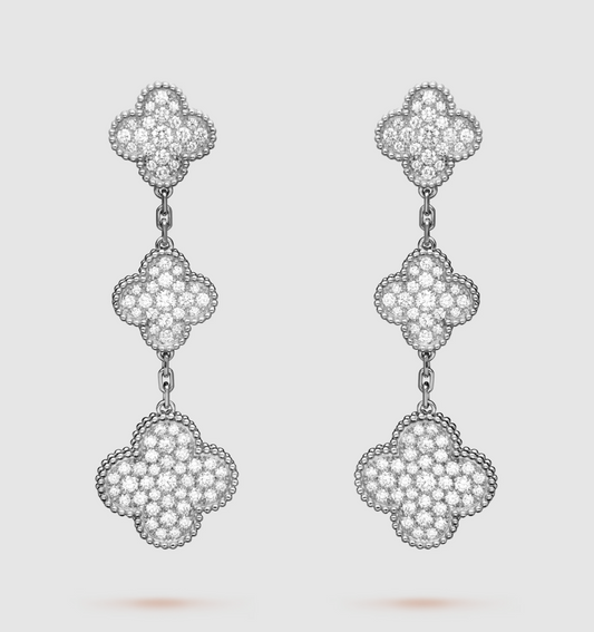 [Eterna Jewels]CLOVER 3 MOTIF DIAMOND SILVER DROP EARRINGS