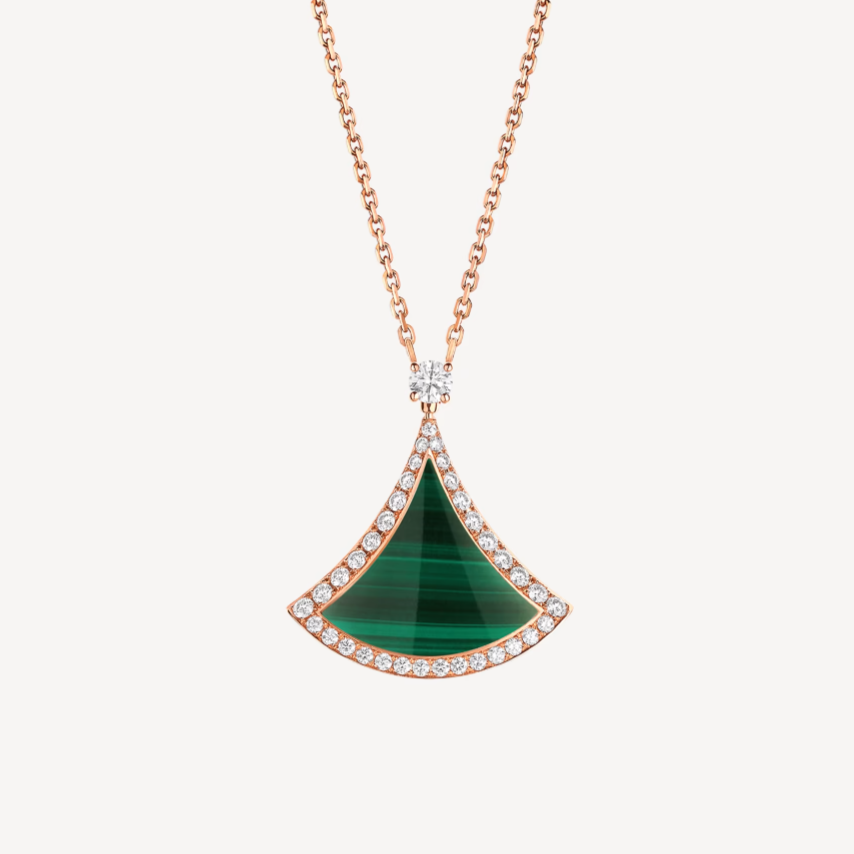 [Eterna Jewels]DREAM MALACHITE DIAMOND PAVED PINK GOLD NECKLACE